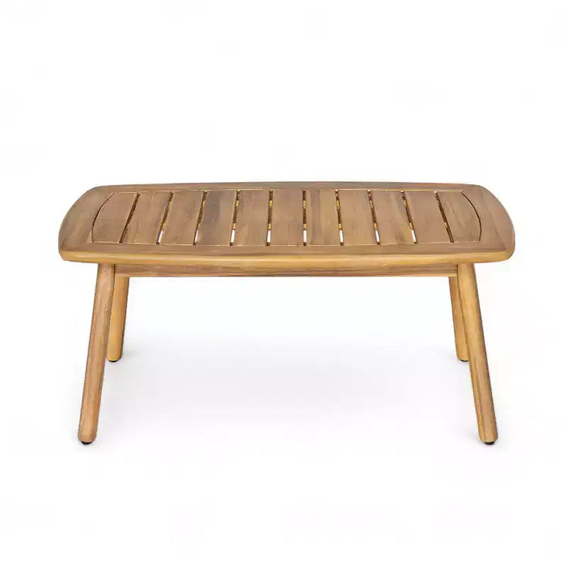 ModernLuxe Outdoor Gesprächs-Set aus Akazienholz, Terrassen-Sofa-Set mit geflochtener Rückenlehne & Couchtisch, helles Teak-Finish