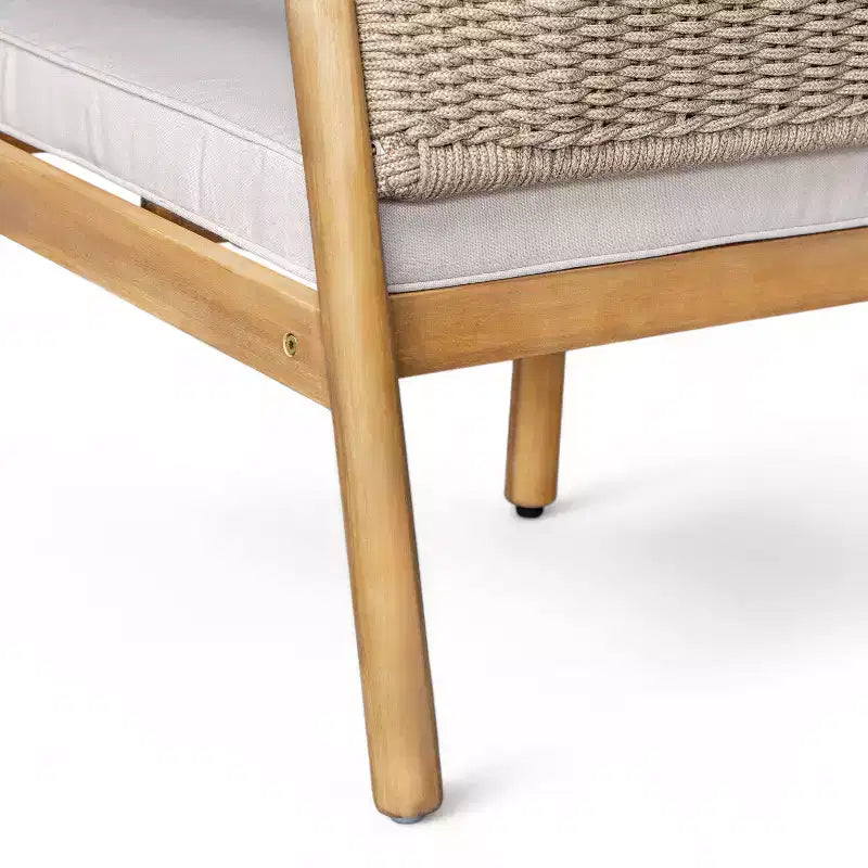 ModernLuxe Outdoor Gesprächs-Set aus Akazienholz, Terrassen-Sofa-Set mit geflochtener Rückenlehne & Couchtisch, helles Teak-Finish