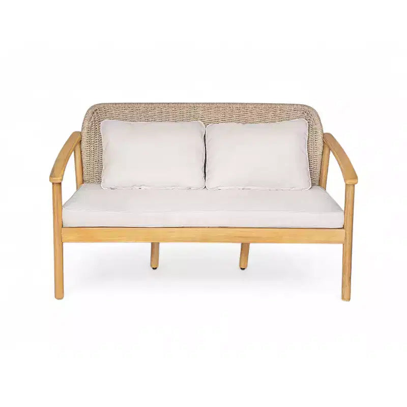 ModernLuxe Outdoor Gesprächs-Set aus Akazienholz, Terrassen-Sofa-Set mit geflochtener Rückenlehne & Couchtisch, helles Teak-Finish