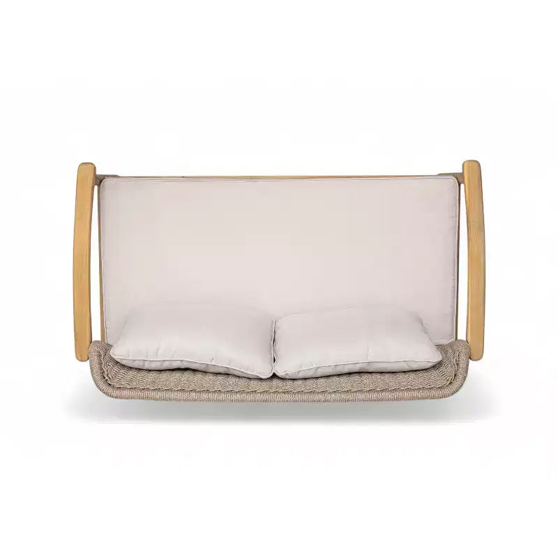 ModernLuxe Outdoor Gesprächs-Set aus Akazienholz, Terrassen-Sofa-Set mit geflochtener Rückenlehne & Couchtisch, helles Teak-Finish