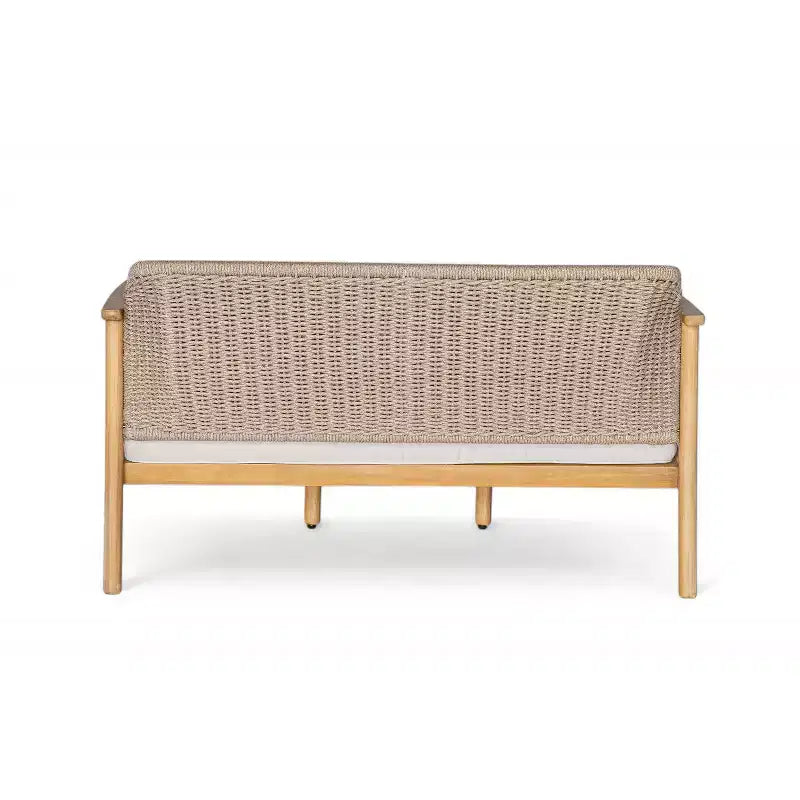 ModernLuxe Outdoor Gesprächs-Set aus Akazienholz, Terrassen-Sofa-Set mit geflochtener Rückenlehne & Couchtisch, helles Teak-Finish
