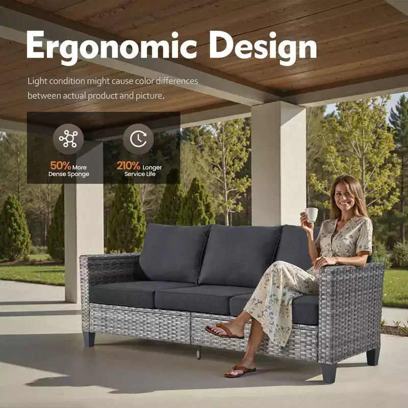HOMLUX 6-teiliges Terrassen-Set mit 42"-Stahlfeuerstelle, 3-Sitzer-Sofa, Einzelstühlen und Hockern