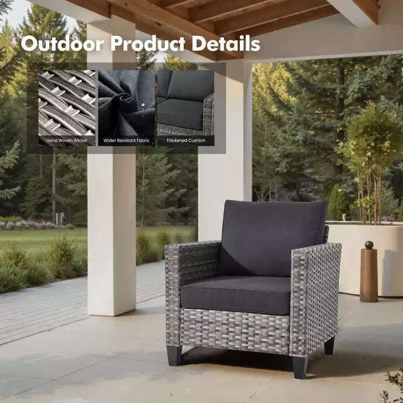 HOMLUX 6-teiliges Terrassen-Set mit 42"-Stahlfeuerstelle, 3-Sitzer-Sofa, Einzelstühlen und Hockern