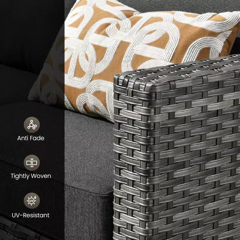 HOMLUX 6-teiliges Terrassen-Set mit 42"-Stahlfeuerstelle, 3-Sitzer-Sofa, Einzelstühlen und Hockern