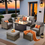 HOMLUX 6-teiliges Terrassen-Set mit 42"-Stahlfeuerstelle, 3-Sitzer-Sofa, Einzelstühlen und Hockern