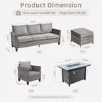 HOMLUX 6-teiliges Terrassen-Set mit 42"-Stahlfeuerstelle, 3-Sitzer-Sofa, Einzelstühlen und Hockern