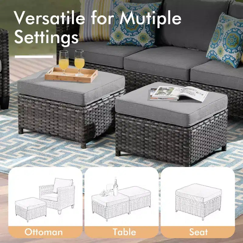 HOMLUX 6-teiliges Terrassen-Set mit 42"-Stahlfeuerstelle, 3-Sitzer-Sofa, Einzelstühlen und Hockern