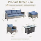 HOMLUX 6-teiliges Terrassen-Set mit 42"-Stahlfeuerstelle, 3-Sitzer-Sofa, Einzelstühlen und Hockern