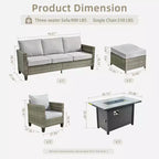 HOMLUX 6-teiliges Terrassen-Set mit 42"-Stahlfeuerstelle, 3-Sitzer-Sofa, Einzelstühlen und Hockern