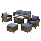 HOMLUX 6-teiliges Terrassen-Set mit 42"-Stahlfeuerstelle, 3-Sitzer-Sofa, Einzelstühlen und Hockern