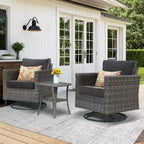 HOMLUX 3-teiliges Terrassenmöbel-Set: Drehbare Schaukelstühle & Beistelltisch aus wetterfestem Rattan