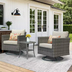 HOMLUX 3-teiliges Terrassenmöbel-Set: Drehbare Schaukelstühle & Beistelltisch aus wetterfestem Rattan
