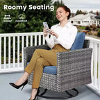 HOMLUX 3-teiliges Terrassenmöbel-Set: Drehbare Schaukelstühle & Beistelltisch aus wetterfestem Rattan