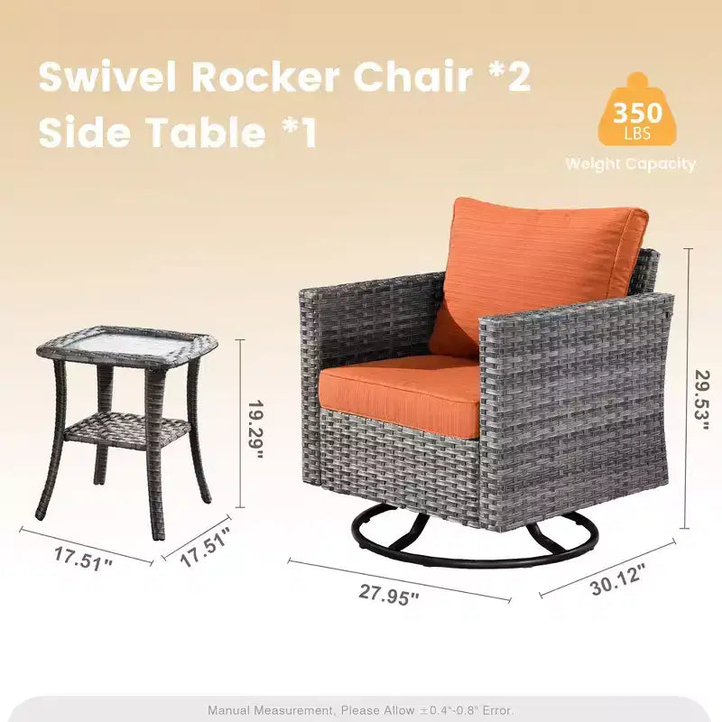 HOMLUX 3-teiliges Terrassenmöbel-Set: Drehbare Schaukelstühle & Beistelltisch aus wetterfestem Rattan