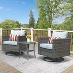 HOMLUX 3-teiliges Terrassenmöbel-Set: Drehbare Schaukelstühle & Beistelltisch aus wetterfestem Rattan