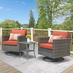 HOMLUX 3-teiliges Terrassenmöbel-Set: Drehbare Schaukelstühle & Beistelltisch aus wetterfestem Rattan