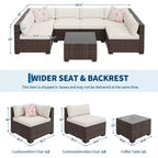 7-teiliges Outdoor-Terrassensofa-Set, langlebiges Eisenrahmen-Braun-Gradient-Geflecht-Ecksofa mit weichen Kissen, Gesprächs-Set für Terrasse, Garten, Hinterhof
