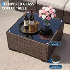 7-teiliges Outdoor-Terrassensofa-Set, langlebiges Eisenrahmen-Braun-Gradient-Geflecht-Ecksofa mit weichen Kissen, Gesprächs-Set für Terrasse, Garten, Hinterhof