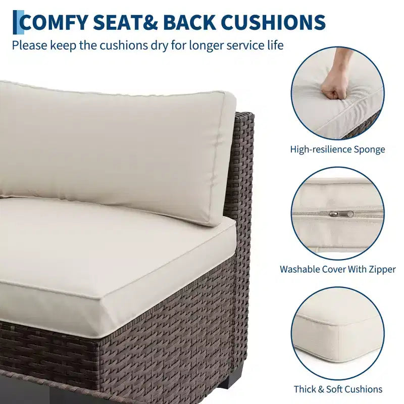 7-teiliges Outdoor-Terrassensofa-Set, langlebiges Eisenrahmen-Braun-Gradient-Geflecht-Ecksofa mit weichen Kissen, Gesprächs-Set für Terrasse, Garten, Hinterhof