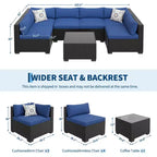 7-teiliges Outdoor-Terrassensofa-Set, langlebiges Eisenrahmen-Braun-Gradient-Geflecht-Ecksofa mit weichen Kissen, Gesprächs-Set für Terrasse, Garten, Hinterhof