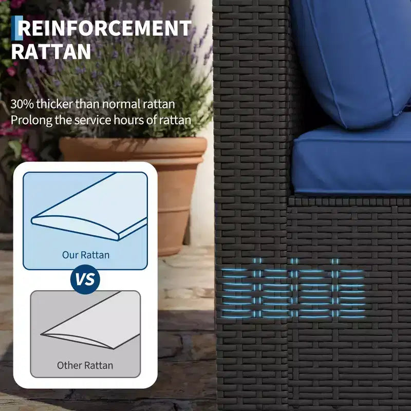 7-teiliges Outdoor-Terrassensofa-Set, langlebiges Eisenrahmen-Braun-Gradient-Geflecht-Ecksofa mit weichen Kissen, Gesprächs-Set für Terrasse, Garten, Hinterhof