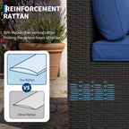 7-teiliges Outdoor-Terrassensofa-Set, langlebiges Eisenrahmen-Braun-Gradient-Geflecht-Ecksofa mit weichen Kissen, Gesprächs-Set für Terrasse, Garten, Hinterhof