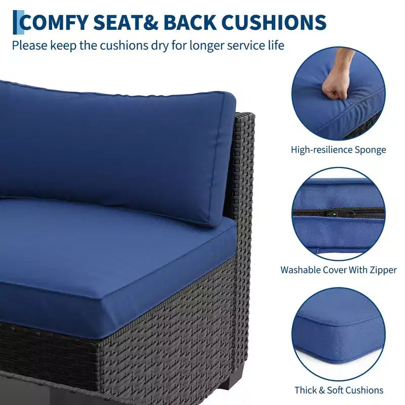 7-teiliges Outdoor-Terrassensofa-Set, langlebiges Eisenrahmen-Braun-Gradient-Geflecht-Ecksofa mit weichen Kissen, Gesprächs-Set für Terrasse, Garten, Hinterhof