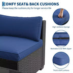 7-teiliges Outdoor-Terrassensofa-Set, langlebiges Eisenrahmen-Braun-Gradient-Geflecht-Ecksofa mit weichen Kissen, Gesprächs-Set für Terrasse, Garten, Hinterhof