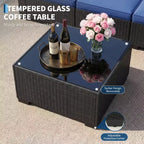 7-teiliges Outdoor-Terrassensofa-Set, langlebiges Eisenrahmen-Braun-Gradient-Geflecht-Ecksofa mit weichen Kissen, Gesprächs-Set für Terrasse, Garten, Hinterhof