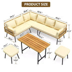 6-teiliges Terrassen-Loungeset, Boho-Korbmöbel-Set mit Kissen und Esstisch aus Kunststoffholz, für Garten, Veranda, Balkon