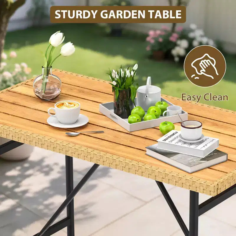 6-teiliges Terrassen-Loungeset, Boho-Korbmöbel-Set mit Kissen und Esstisch aus Kunststoffholz, für Garten, Veranda, Balkon