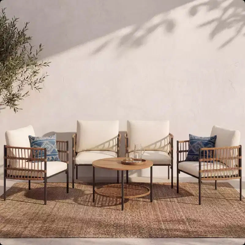LAUSAINT HOME Allwetter-Geflecht-Gartensitzgruppe mit dicken Polstern