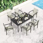 GustoWave 7-Piece Patio Dining Set, Rectangular Metal Table With 6 Breathable Textilene Chairs
