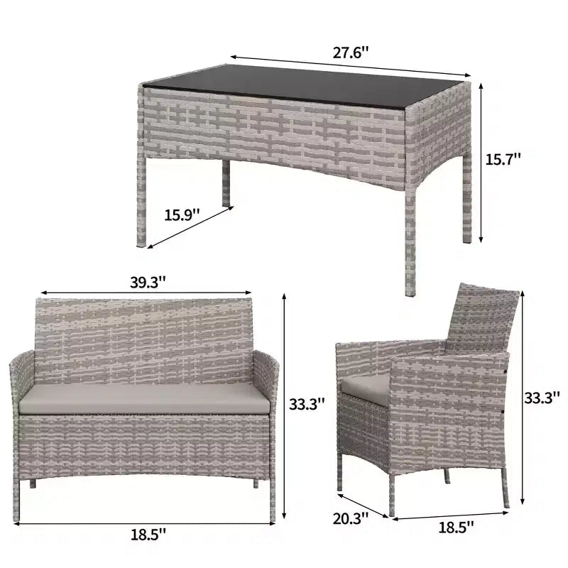 4-teiliges Outdoor-Möbelset mit PE-Rattan-Sesseln & weichen Kissen, Allwetter-Gartenmöbelset für langlebigen Außeneinsatz