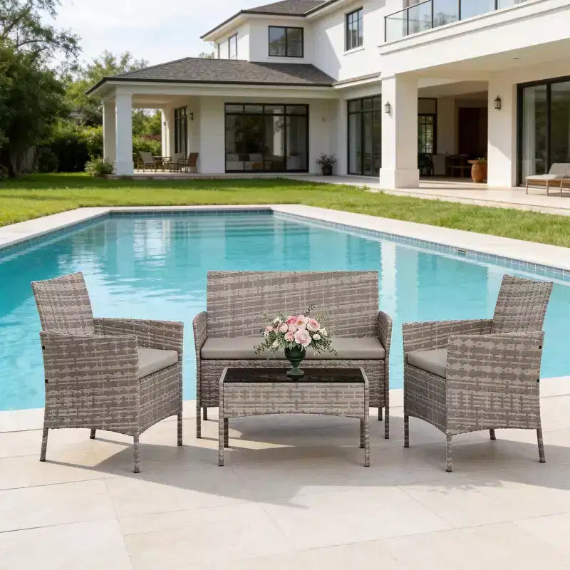 4-teiliges Outdoor-Möbelset mit PE-Rattan-Sesseln & weichen Kissen, Allwetter-Gartenmöbelset für langlebigen Außeneinsatz
