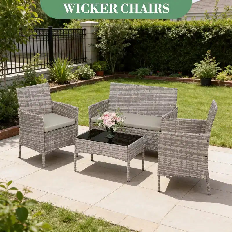4-teiliges Outdoor-Möbelset mit PE-Rattan-Sesseln & weichen Kissen, Allwetter-Gartenmöbelset für langlebigen Außeneinsatz