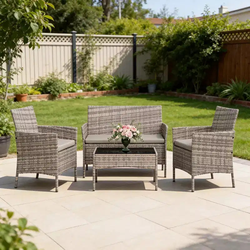4-teiliges Outdoor-Möbelset mit PE-Rattan-Sesseln & weichen Kissen, Allwetter-Gartenmöbelset für langlebigen Außeneinsatz