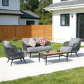 GDFStudio Lowell 4-Piece Outdoor Rope Woven and Iron Conversation Set with Olefin Cushions