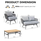 GDFStudio Lowell 4-teiliges Outdoor-Konversationsset aus Seilgeflecht und Eisen mit Olefin-Kissen