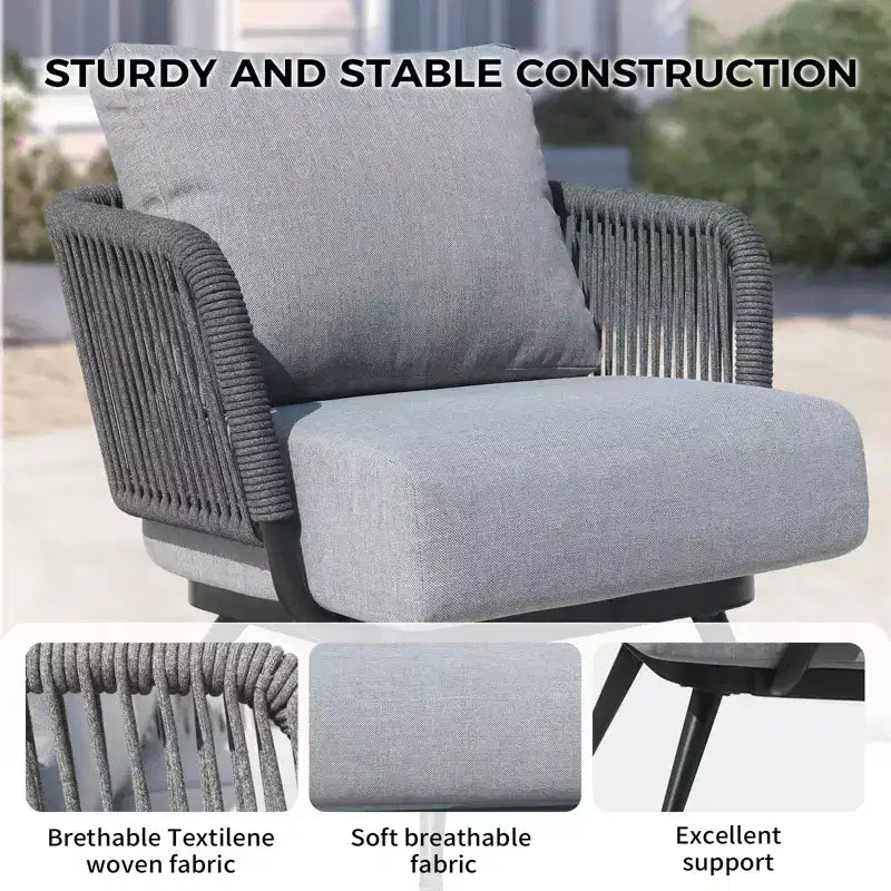 GDFStudio Lowell 4-teiliges Outdoor-Konversationsset aus Seilgeflecht und Eisen mit Olefin-Kissen