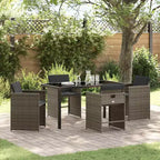 vidaXL Garten-Essgruppe mit Kissen 5-teilig Grau Polyrattan