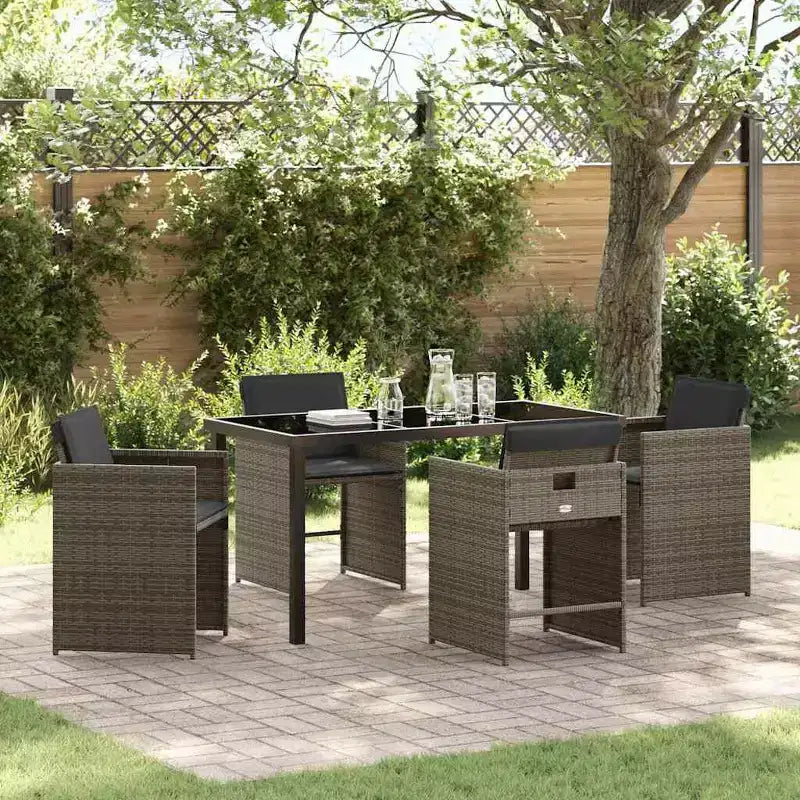 vidaXL Garten-Essgruppe mit Kissen 5-teilig Grau Polyrattan