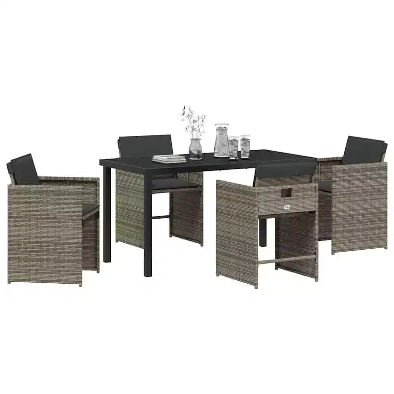 vidaXL Garten-Essgruppe mit Kissen 5-teilig Grau Polyrattan