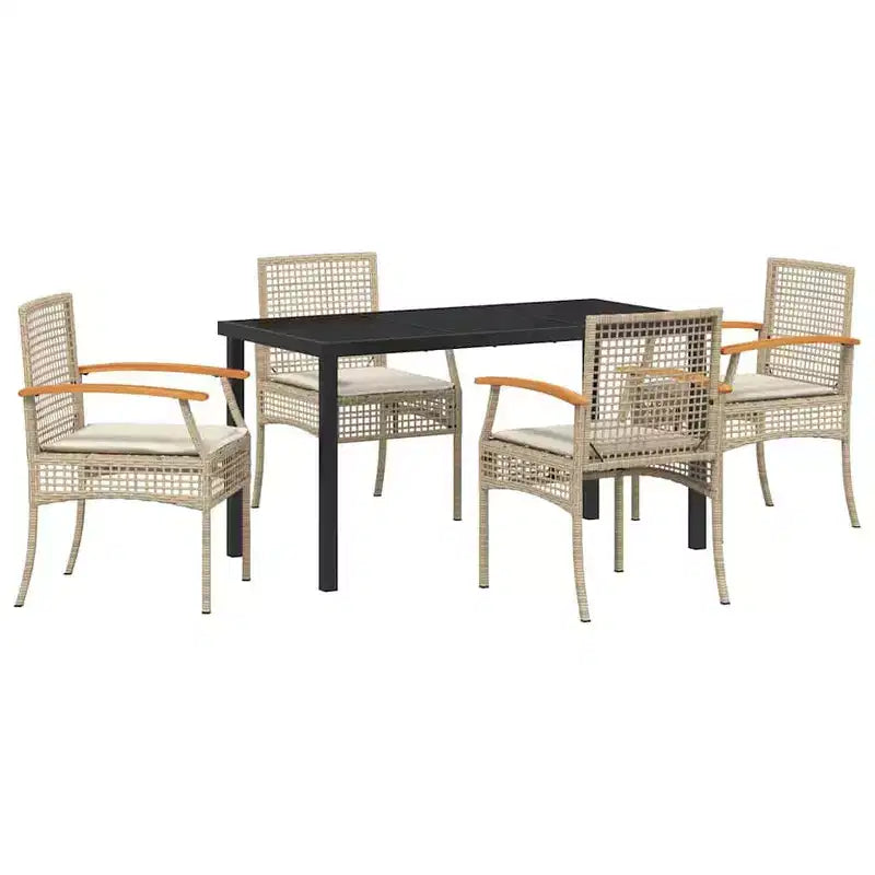 vidaXL Garden Dining Set with Cushion 5 pcs Beige and Black Rattan
