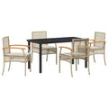 vidaXL Garden Dining Set with Cushion 5 pcs Beige and Black Rattan