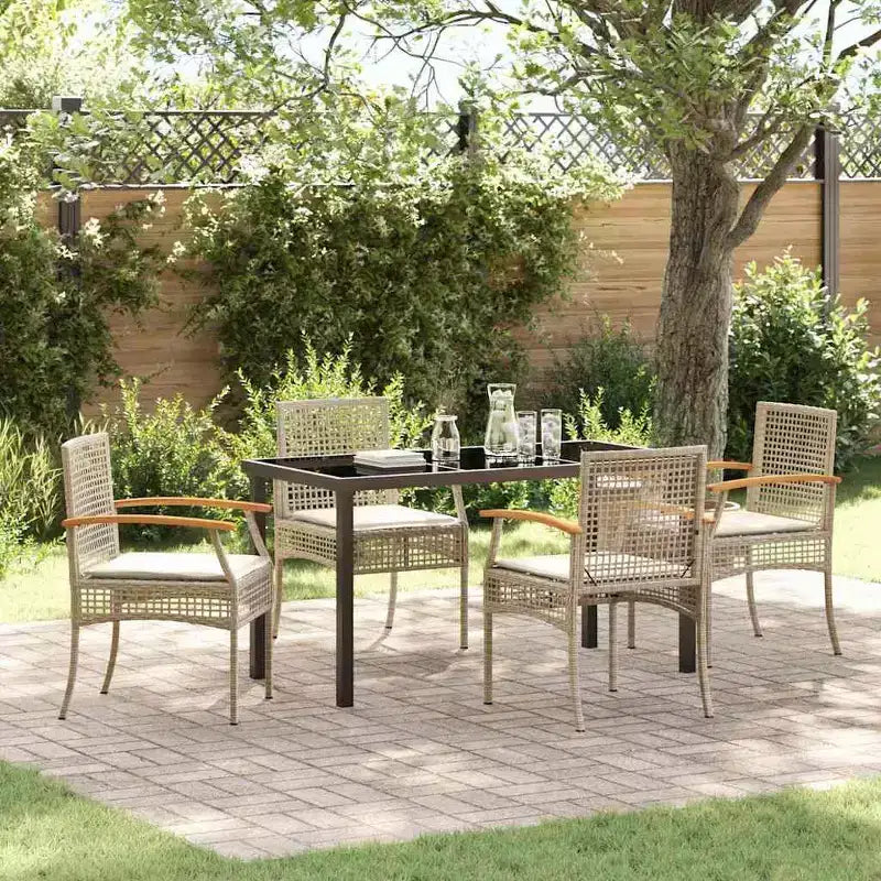 vidaXL Garten-Essgruppe mit Kissen 5-teilig Rattan Beige und Schwarz