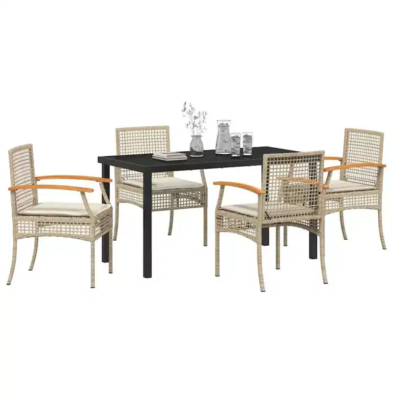 vidaXL Garten-Essgruppe mit Kissen 5-teilig Rattan Beige und Schwarz