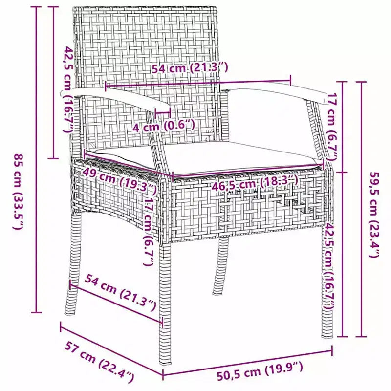 vidaXL Garten-Essgruppe mit Kissen 5-teilig Rattan Beige und Schwarz