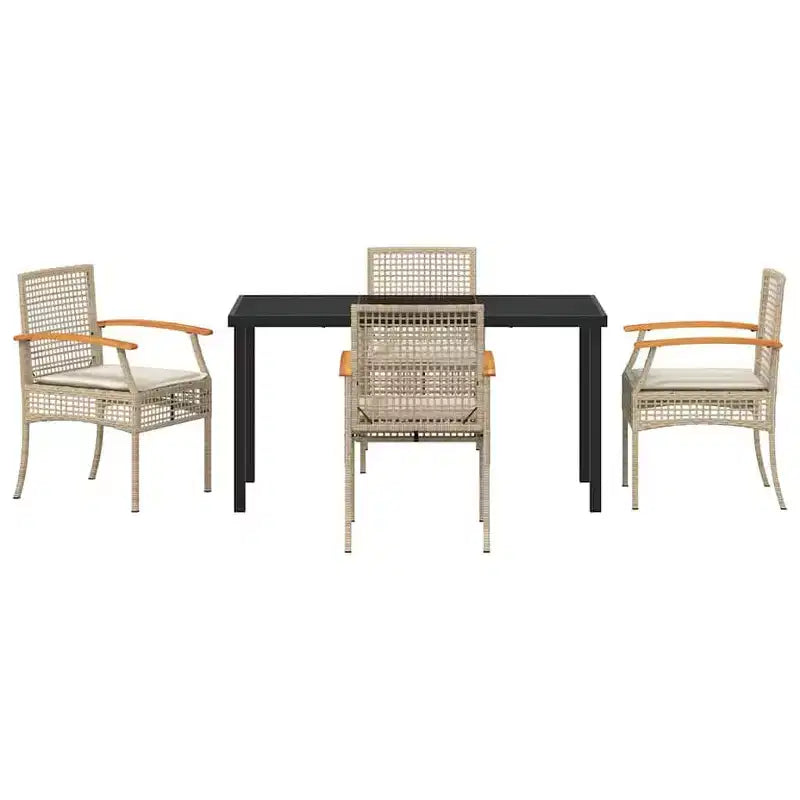 vidaXL Garten-Essgruppe mit Kissen 5-teilig Rattan Beige und Schwarz