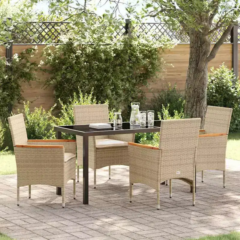vidaXL Garten-Essgruppe mit Kissen 5-tlg. Beige Polyrattan